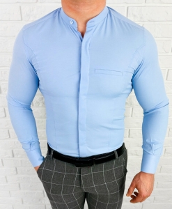 Koszula męska niebieska długi rękaw ze stójką slim fit vp3