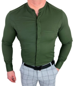 Koszula męska khaki długi rękaw ze stójką slim fit vp3