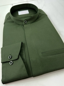 Koszula męska khaki długi rękaw ze stójką slim fit vp3