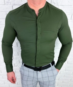 Koszula męska khaki długi rękaw ze stójką slim fit vp3