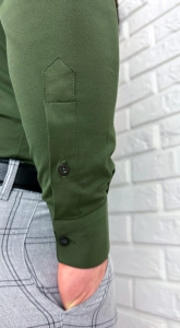 Koszula męska khaki długi rękaw ze stójką slim fit vp3