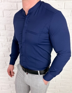 Koszula męska granatowa długi rękaw ze stójką slim fit vp3