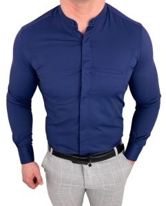 Koszula męska granatowa długi rękaw ze stójką slim fit vp3