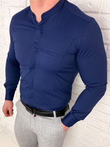 Koszula męska granatowa długi rękaw ze stójką slim fit vp3