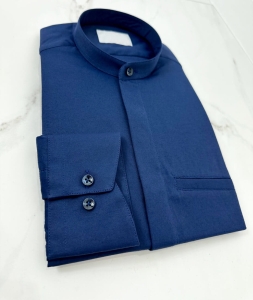 Koszula męska granatowa długi rękaw ze stójką slim fit vp3