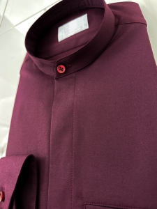 Koszula męska bordowa długi rękaw ze stójką slim fit vp3