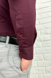 Koszula męska bordowa długi rękaw ze stójką slim fit vp3
