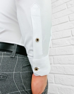 Koszula męska biała ze stójką z przeszyciami slim fit Stylovy 1963
