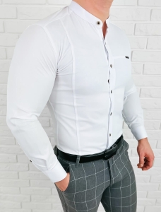 Koszula męska biała ze stójką z przeszyciami slim fit Stylovy 1963