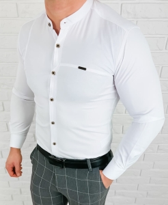 Koszula męska biała ze stójką z przeszyciami slim fit Stylovy 1963