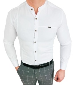 Koszula męska biała ze stójką z przeszyciami slim fit Stylovy 1963