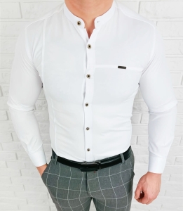 Koszula męska biała ze stójką z przeszyciami slim fit Stylovy 1963