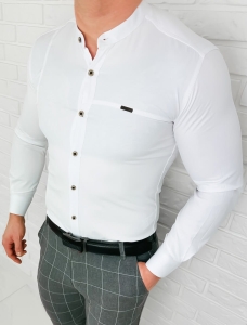 Koszula męska biała ze stójką z przeszyciami slim fit Stylovy 1963