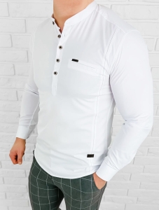 Koszula męska biała ze stójką okrągłe guziki slim fit Stylovy 1966