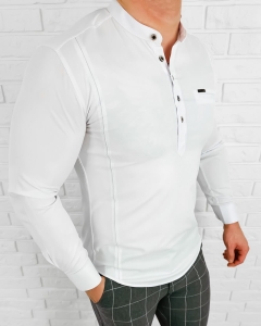 Koszula męska biała ze stójką okrągłe guziki slim fit Stylovy 1966