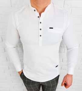 Koszula męska biała ze stójką okrągłe guziki slim fit Stylovy 1966