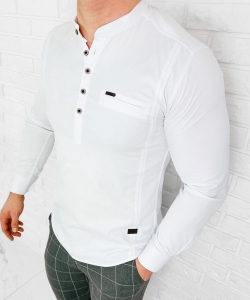Koszula męska biała ze stójką okrągłe guziki slim fit Stylovy 1966
