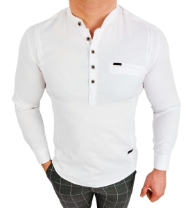 Koszula męska biała ze stójką okrągłe guziki slim fit Stylovy 1966