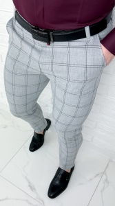 Szare spodnie materiałowe chinosy w czarną kratę męskie slim 2015