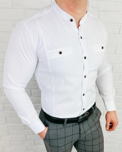 Koszula męska biała ze stójką slim fit kwadratowe guziki Stylovy 1965