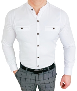 Koszula męska biała ze stójką slim fit kwadratowe guziki Stylovy 1965