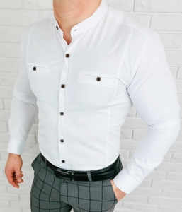Koszula męska biała ze stójką slim fit kwadratowe guziki Stylovy 1965