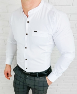 Koszula męska biała ze stójką slim fit kwadratowe guziki Stylovy 1964