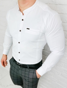 Koszula męska biała ze stójką slim fit kwadratowe guziki Stylovy 1964