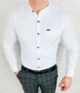Koszula męska biała ze stójką slim fit kwadratowe guziki Stylovy 1964