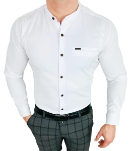 Koszula męska biała ze stójką slim fit kwadratowe guziki Stylovy 1964