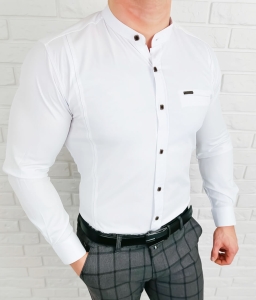 Koszula męska biała ze stójką slim fit kwadratowe guziki Stylovy 1964