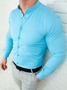 Koszula męska turkusowa ze stójką slim fit Rs-1130
