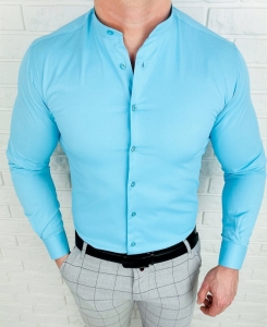 Koszula męska turkusowa ze stójką slim fit Rs-1130