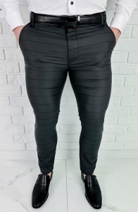 Ciemnoszare eleganckie spodnie slim fit w czarną kratę 2034