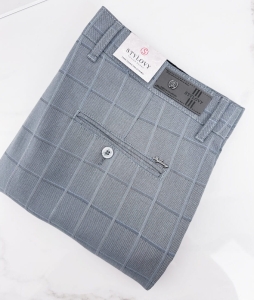 Szare eleganckie spodnie męskie slim fit w kratę 2035