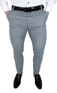 Szare eleganckie spodnie męskie slim fit w kratę 2035