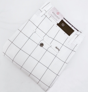 Eleganckie spodnie w czarną kratę slim fit złamana biel Stylovy 2037