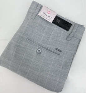 Szare eleganckie spodnie męskie slim fit w białą kratę 2038