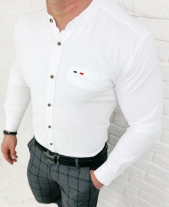 Koszula męska biała oxford ze stójką slim fit znaczek Stylovy 2007
