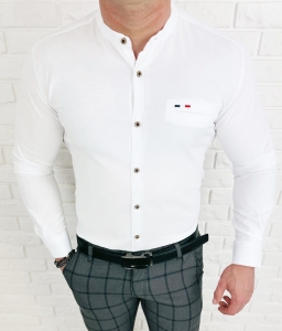 Koszula męska biała oxford ze stójką slim fit znaczek Stylovy 2007