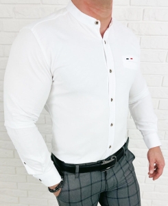 Koszula męska biała oxford ze stójką slim fit znaczek Stylovy 2007