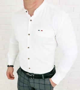 Koszula męska biała oxford ze stójką slim fit znaczek Stylovy 2007