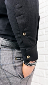 Koszula męska czarna oxford ze stójką slim fit znaczek Stylovy 2007