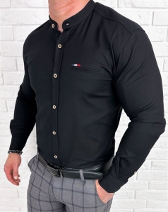 Koszula męska czarna oxford ze stójką slim fit znaczek Stylovy 2007