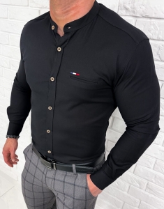 Koszula męska czarna oxford ze stójką slim fit znaczek Stylovy 2007