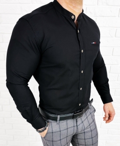 Koszula męska czarna oxford ze stójką slim fit znaczek Stylovy 2007