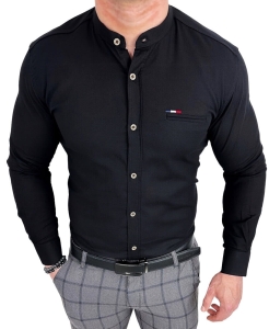 Koszula męska czarna oxford ze stójką slim fit znaczek Stylovy 2007