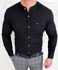 Koszula męska czarna oxford ze stójką slim fit znaczek Stylovy 2007