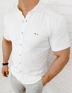 Koszula męska z krótkim rękawem biała slim fit logo 2044