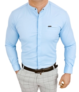 Koszula męska ze stójką niebieska slim fit kryta plisa Stylovy 1961